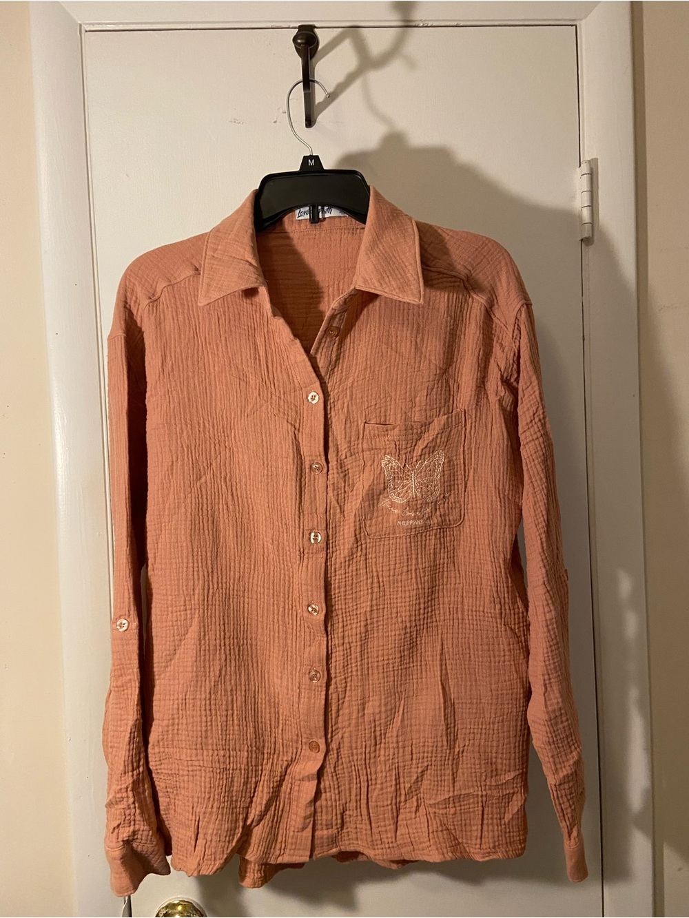 Button-Down Gauze Shirt in Coral
